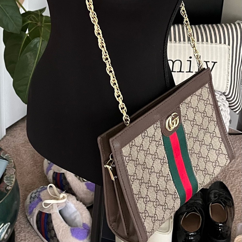 Gucci Brown and Cream Clutch with Iconic Monogram